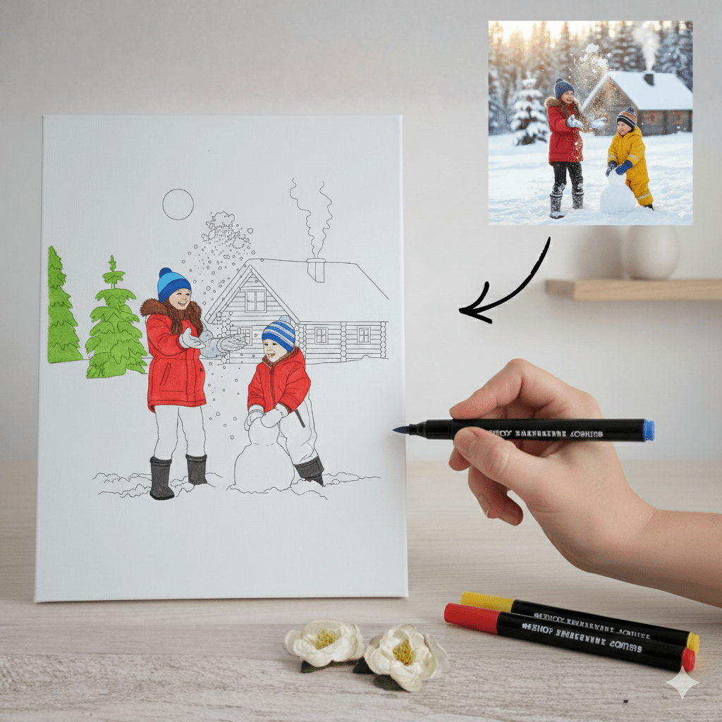 Kit créatif toile 9x12 avec marqueurs acryliques – photo personnalisée - Petite Sublime