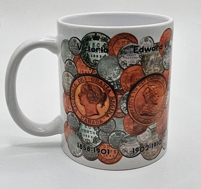 Tasse numismatique 11 oz collage de pièces canadiennes