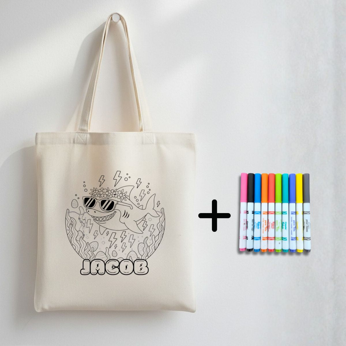 Sac de chasse aux cocos à colorier avec 10 marqueurs – prénom optionnel - Petite Sublime