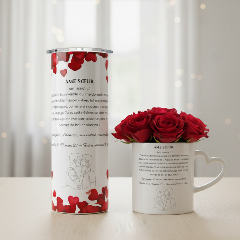 Motif Âme Sœur- Lui et Lui – Tasse, Gobelet ou Duo personnalisé - Petite Sublime