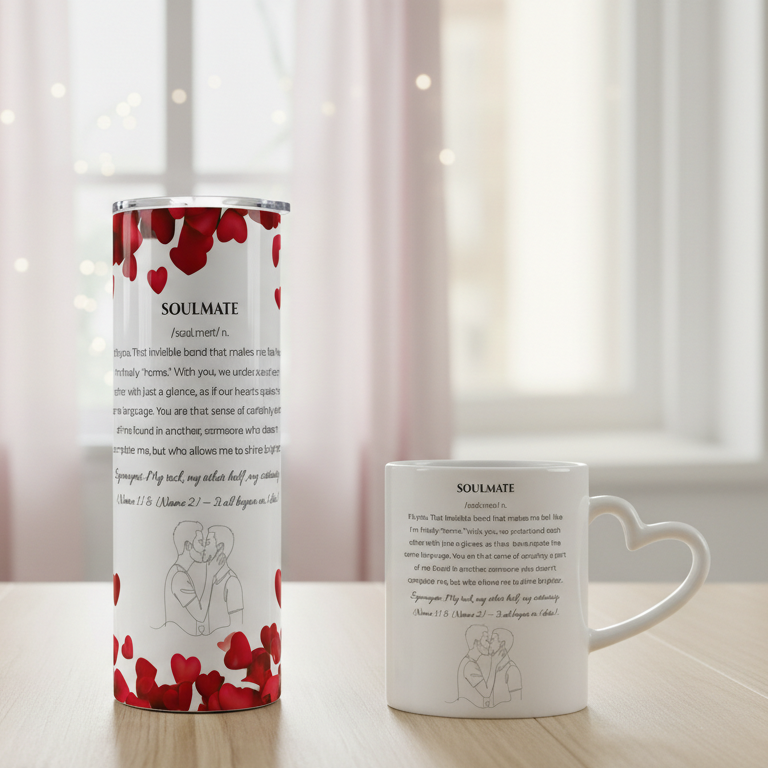 Motif Âme Sœur- Lui et Lui – Tasse, Gobelet ou Duo personnalisé - Petite Sublime