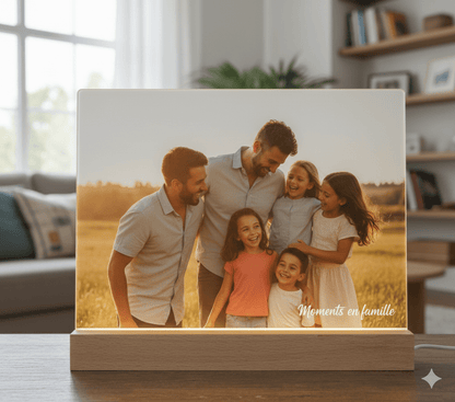 Cadre photo lumineux personnalisable 6X8 – Verre trempé & base bois - Petite Sublime