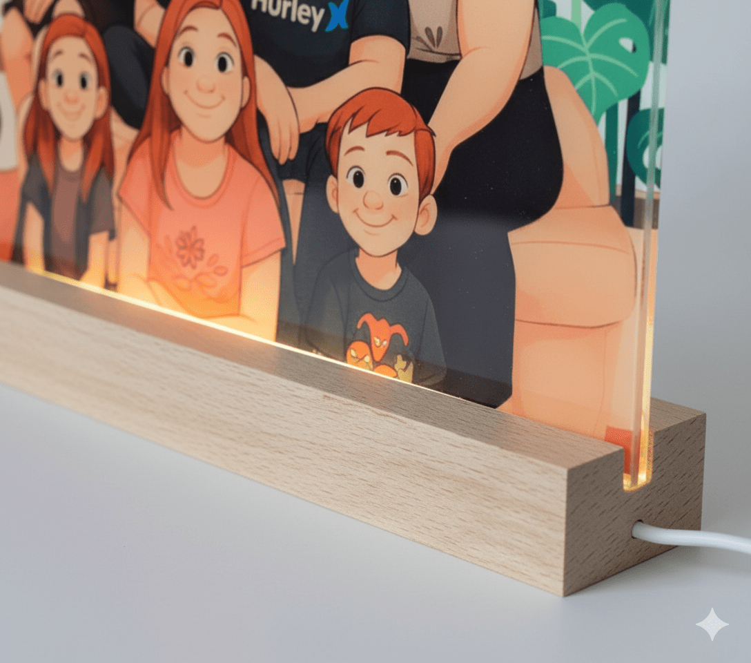 Cadre photo lumineux personnalisable 6X8 – Verre trempé & base bois - Petite Sublime