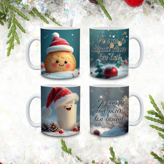 Duo de Tasses de Noël “Lait & Biscuit” – Classique ou Magique Thermosensible (11 oz & 15 oz) - Petite Sublime