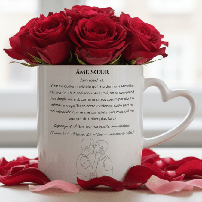 Motif Âme Sœur- Lui et Lui – Tasse, Gobelet ou Duo personnalisé - Petite Sublime