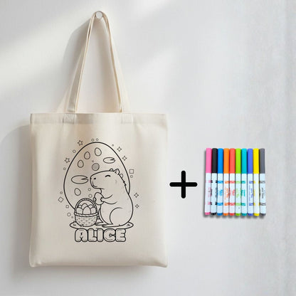 Sac de chasse aux cocos à colorier avec 10 marqueurs – prénom optionnel - Petite Sublime