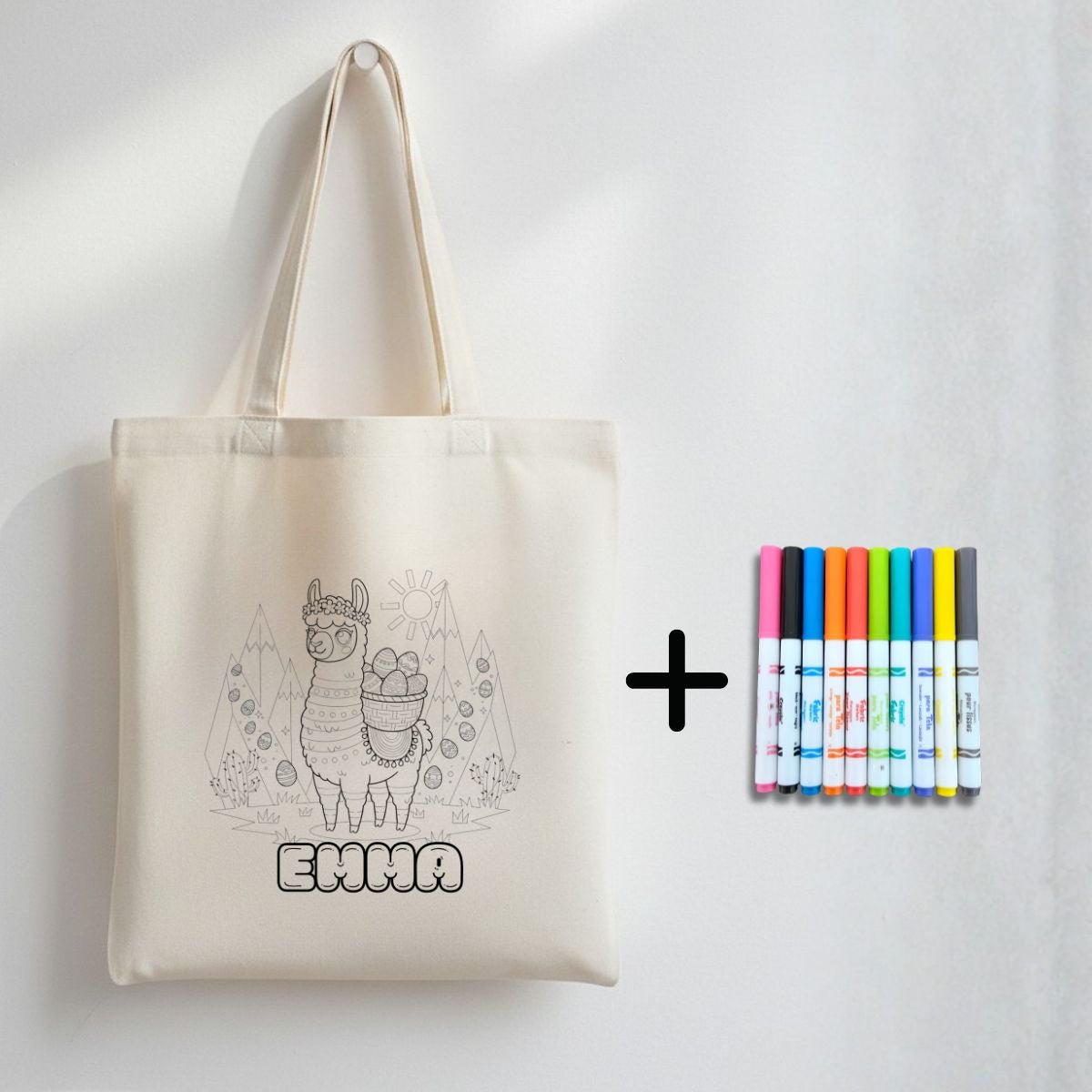 Sac de chasse aux cocos à colorier avec 10 marqueurs – prénom optionnel - Petite Sublime