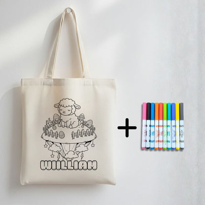 Sac de chasse aux cocos à colorier avec 10 marqueurs – prénom optionnel - Petite Sublime