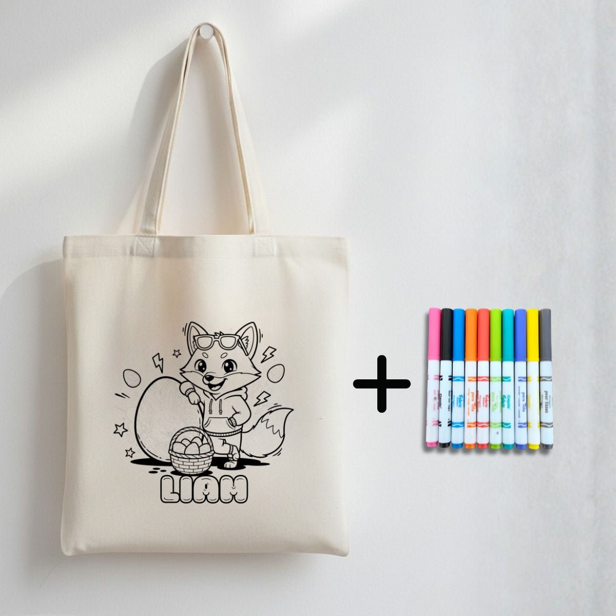 Sac de chasse aux cocos à colorier avec 10 marqueurs – prénom optionnel - Petite Sublime