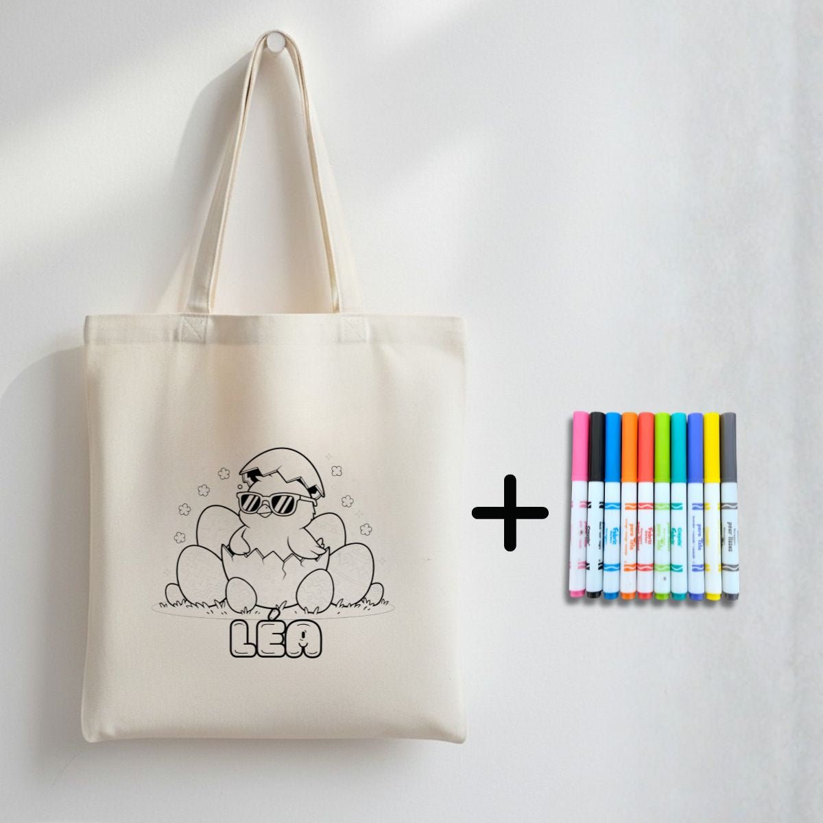 Sac de chasse aux cocos à colorier avec 10 marqueurs – prénom optionnel - Petite Sublime