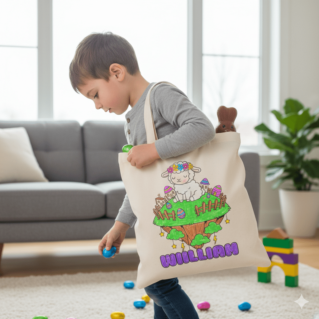 Sac de chasse aux cocos à colorier – sans marqueurs, prénom optionnel - Petite Sublime