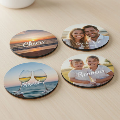Sous‑verres personnalisés MDF & liège – Lot de 4 ou 6 - Petite Sublime