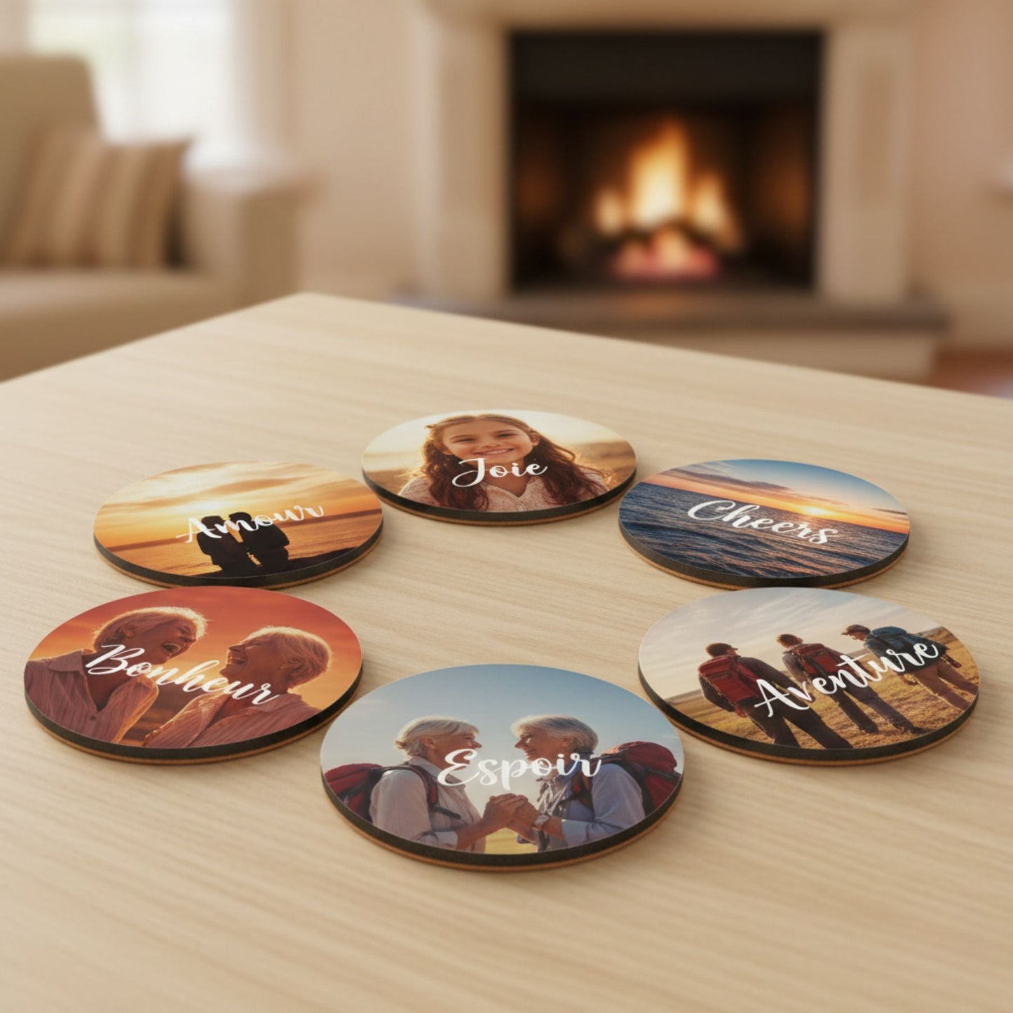 Sous‑verres personnalisés MDF & liège – Lot de 4 ou 6 - Petite Sublime