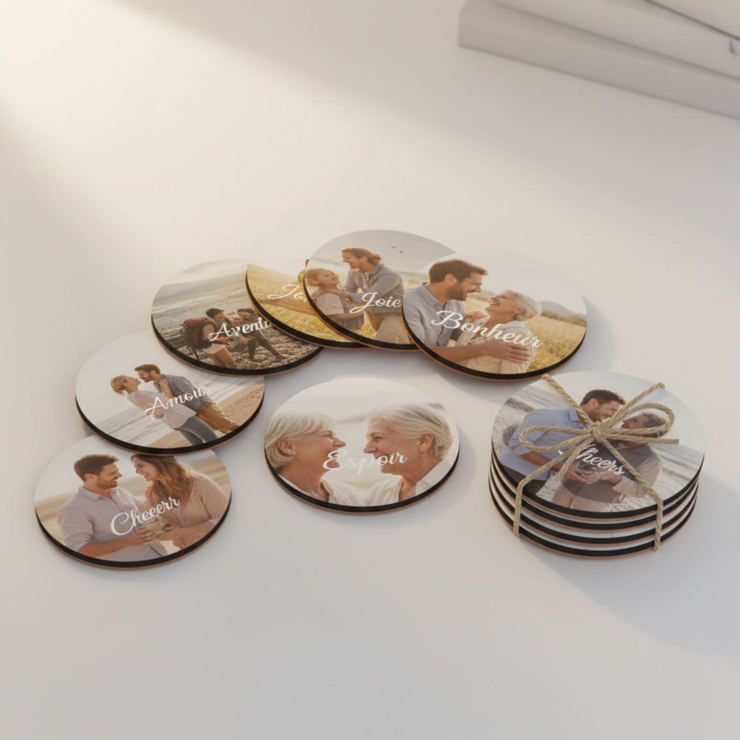 Sous‑verres personnalisés MDF & liège – Lot de 4 ou 6 - Petite Sublime