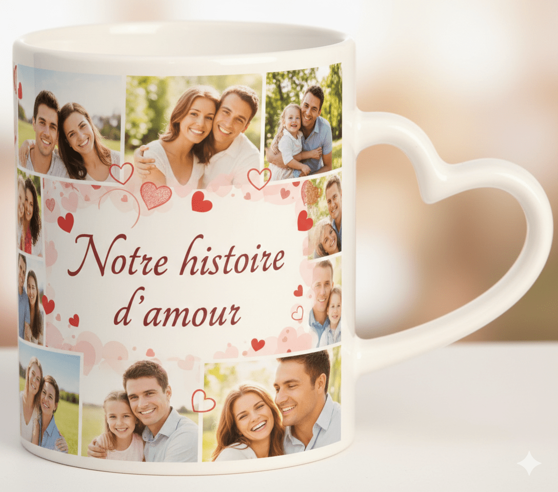 Tasse 360° “Coup de Foudre” – Poignée cœur personnalisée - Petite Sublime