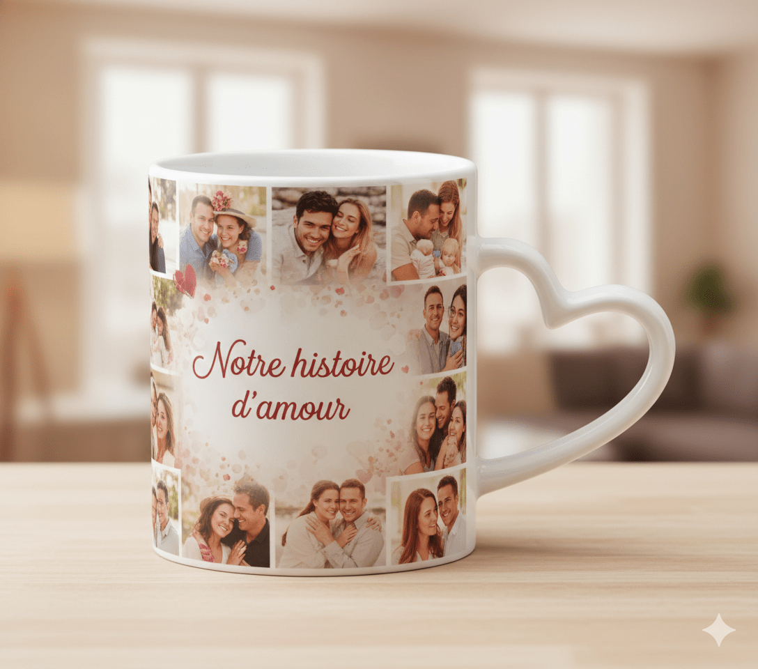 Tasse 360° “Coup de Foudre” – Poignée cœur personnalisée - Petite Sublime